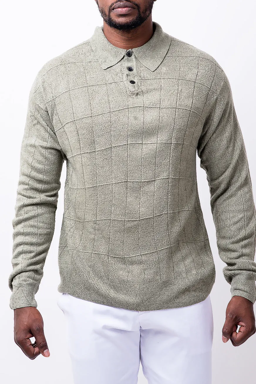 ribbed sweater with partial button placket