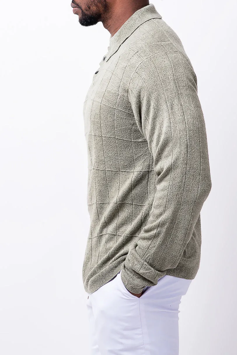 ribbed sweater with partial button placket
