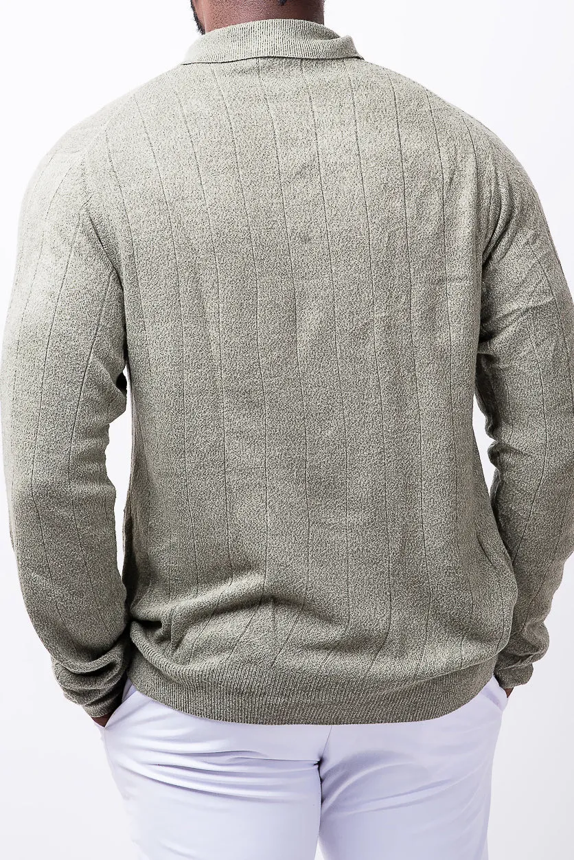 ribbed sweater with partial button placket