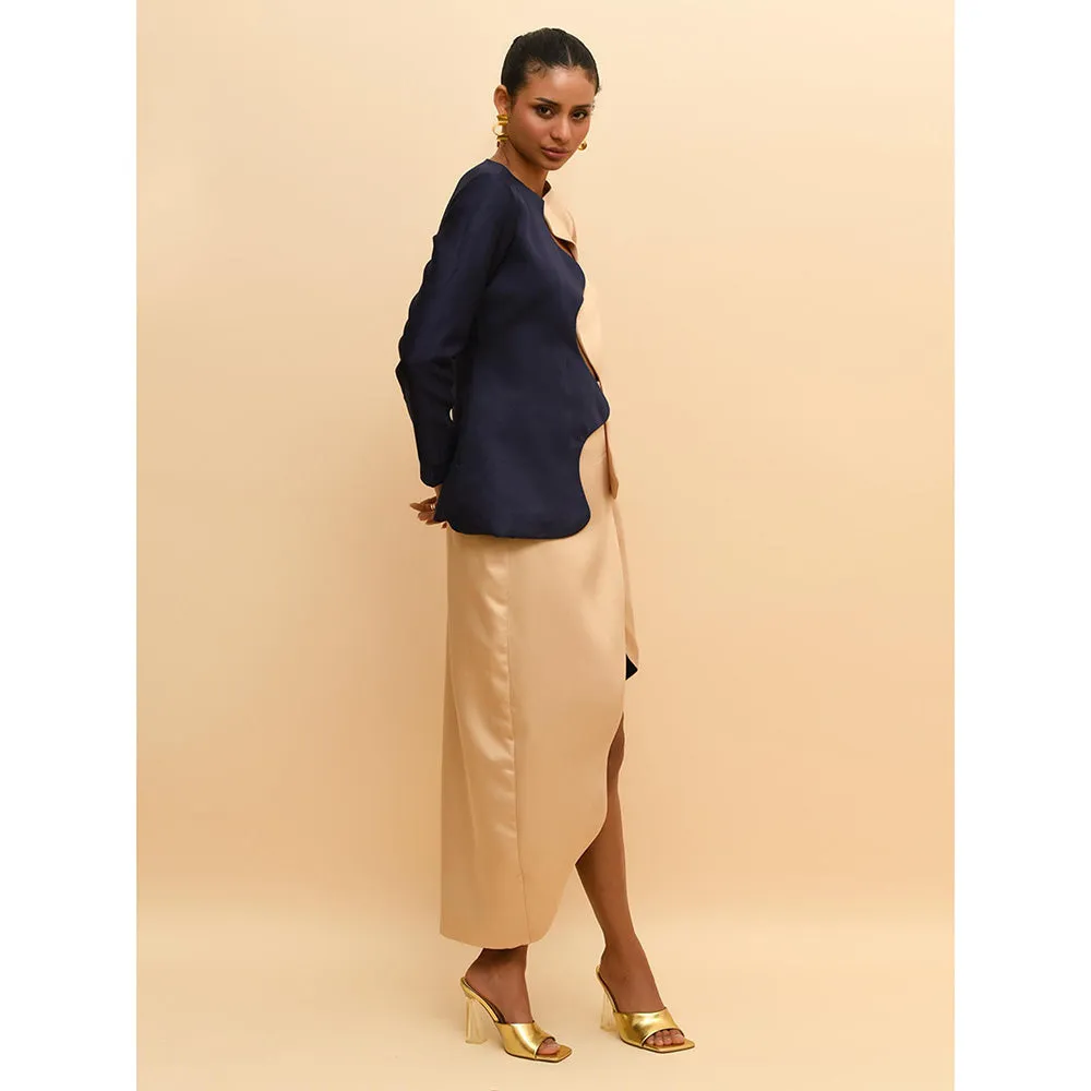 Rishi & Vibhuti Beige Colour Block Wave Open Jacket