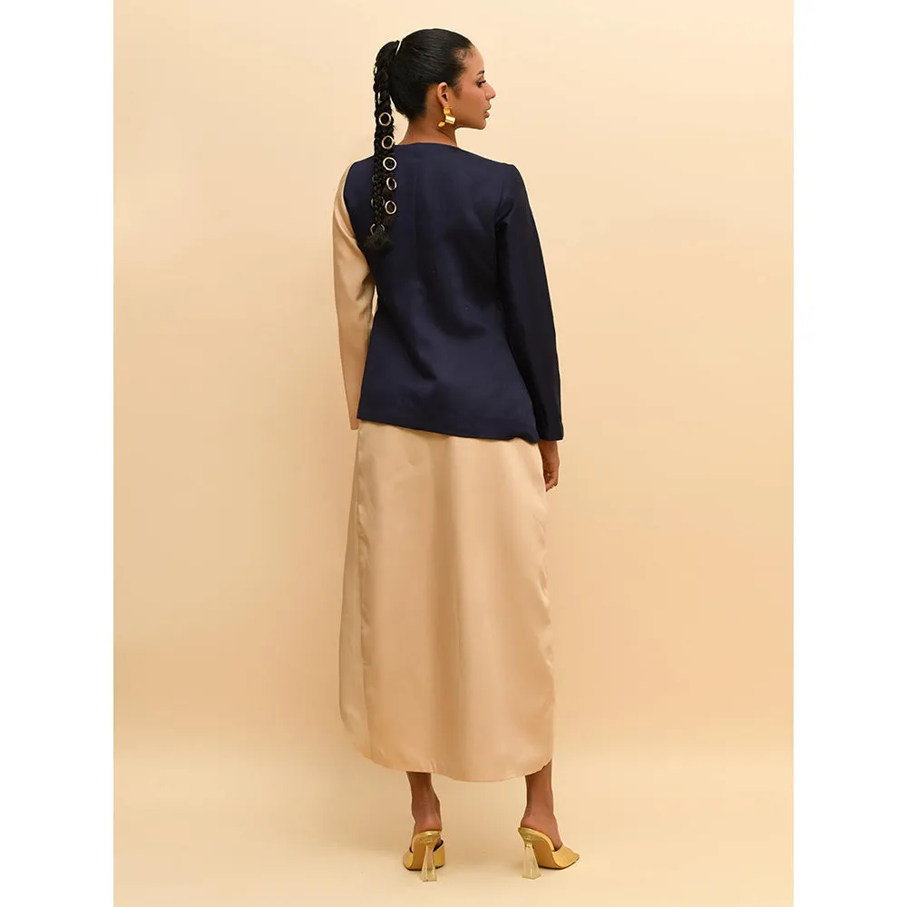 Rishi & Vibhuti Beige Colour Block Wave Open Jacket