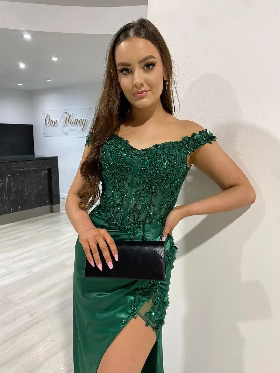 Satin Mermaid Prom Dresses for Women Long Off Shoulder Lace Applique Formal Evening Party Gown with Slit