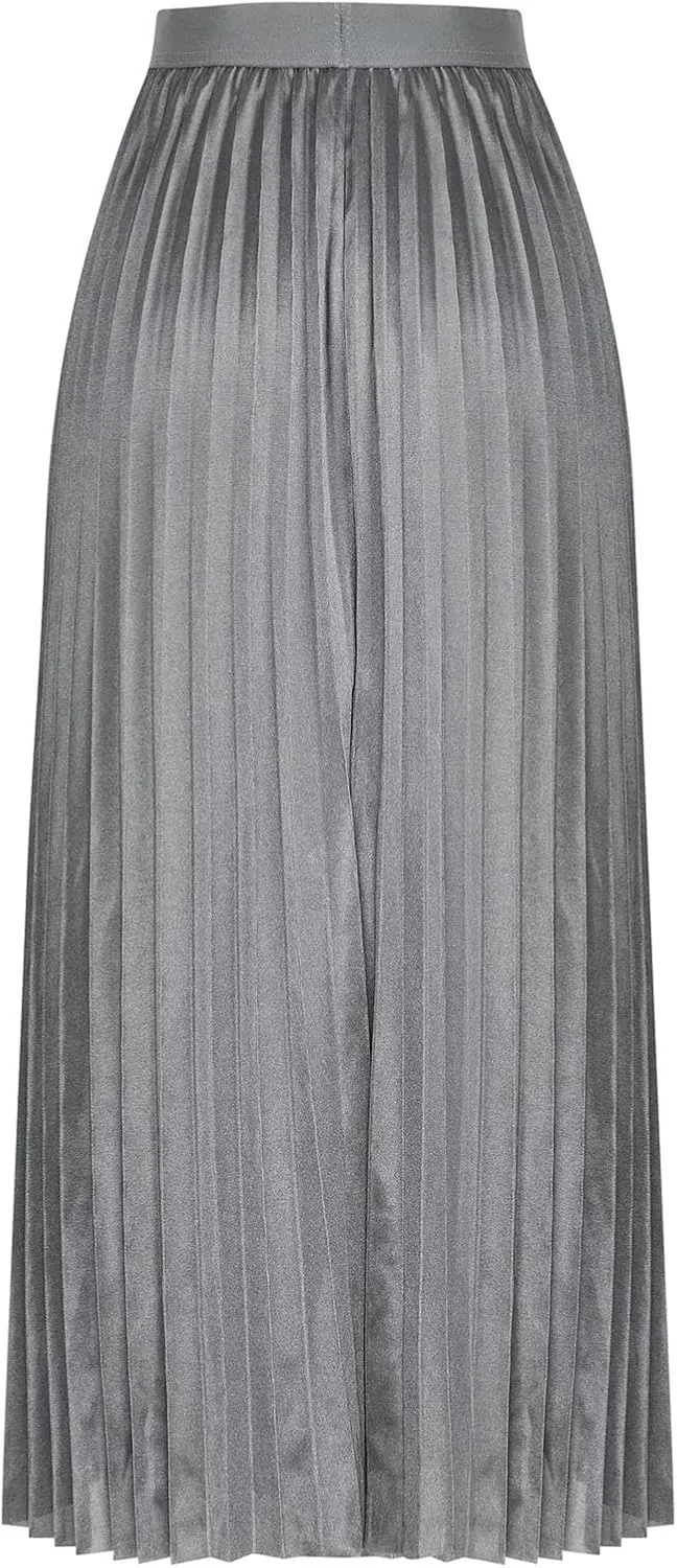 Satin Skirts for Women Silk Soft Smooth Skirt Solid Color Ruched Comfort Skirt Flowy Swing Stretch Skirts