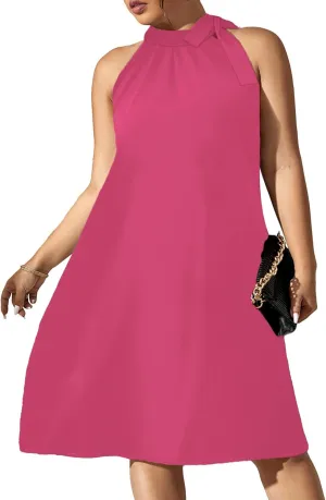 SCOMCHIC Plus Size Women's Halter Neck Sleeveless Midi Dress Summer Casual Loose Tank Top Beach Sundress