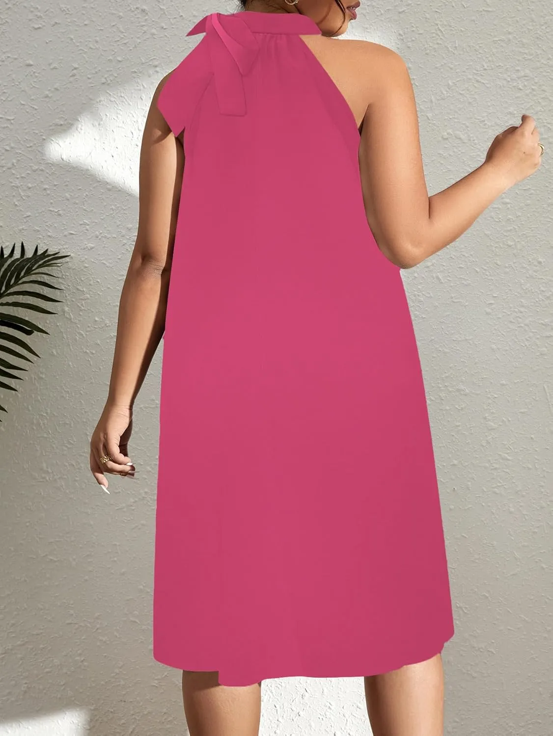SCOMCHIC Plus Size Women's Halter Neck Sleeveless Midi Dress Summer Casual Loose Tank Top Beach Sundress