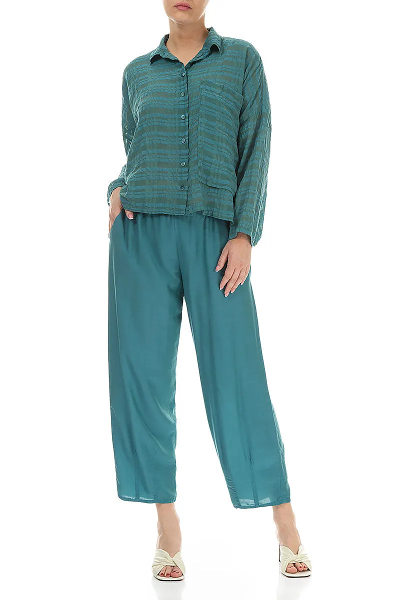 Side Pocket Turquoise Checkered Silk Cotton Jacket Shirt