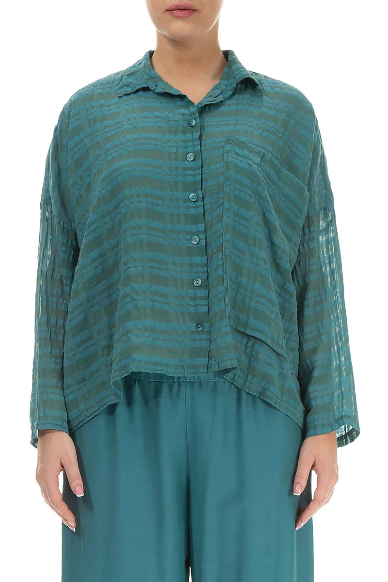 Side Pocket Turquoise Checkered Silk Cotton Jacket Shirt
