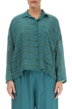 Side Pocket Turquoise Checkered Silk Cotton Jacket Shirt