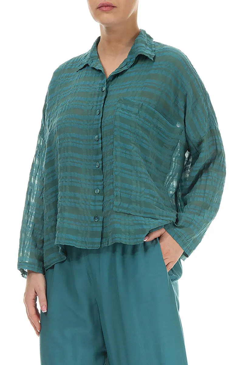 Side Pocket Turquoise Checkered Silk Cotton Jacket Shirt
