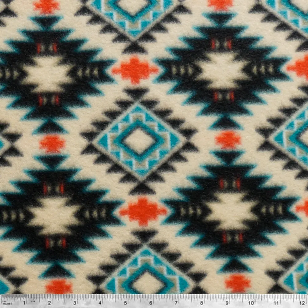 Southwest Turquoise Diamonds Anti-pill Fleece Fabric