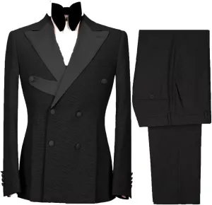 Stylish 2 Piece Double Breasted Suit Men Slim Fit Suits for Wedding Point Lapel Formal Business Groom Tuxedo