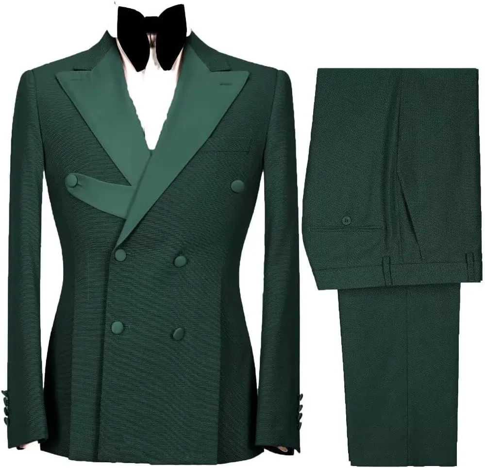 Stylish 2 Piece Double Breasted Suit Men Slim Fit Suits for Wedding Point Lapel Formal Business Groom Tuxedo