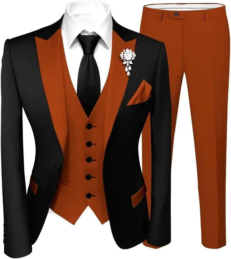 Stylish Mens Tuxedos 3 Piece Slim Fit Wedding Prom Suit for Teens Fancy Wedding Suit for Men Blazer Vest Pants