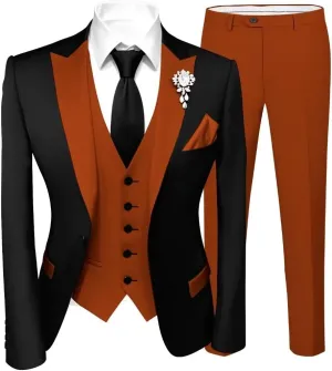 Stylish Mens Tuxedos 3 Piece Slim Fit Wedding Prom Suit for Teens Fancy Wedding Suit for Men Blazer Vest Pants