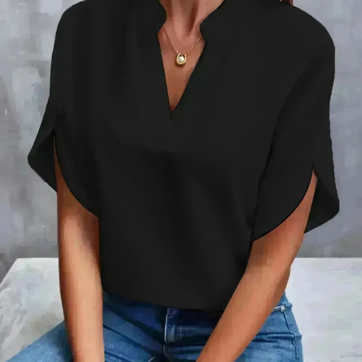 Summer Short-sleeved Chiffon Shirt New V-neck Shirt Women's Casual Versatile Clothing Evening Tops for Women