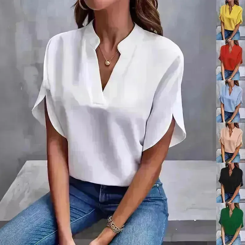 Summer Short-sleeved Chiffon Shirt New V-neck Shirt Women's Casual Versatile Clothing Evening Tops for Women