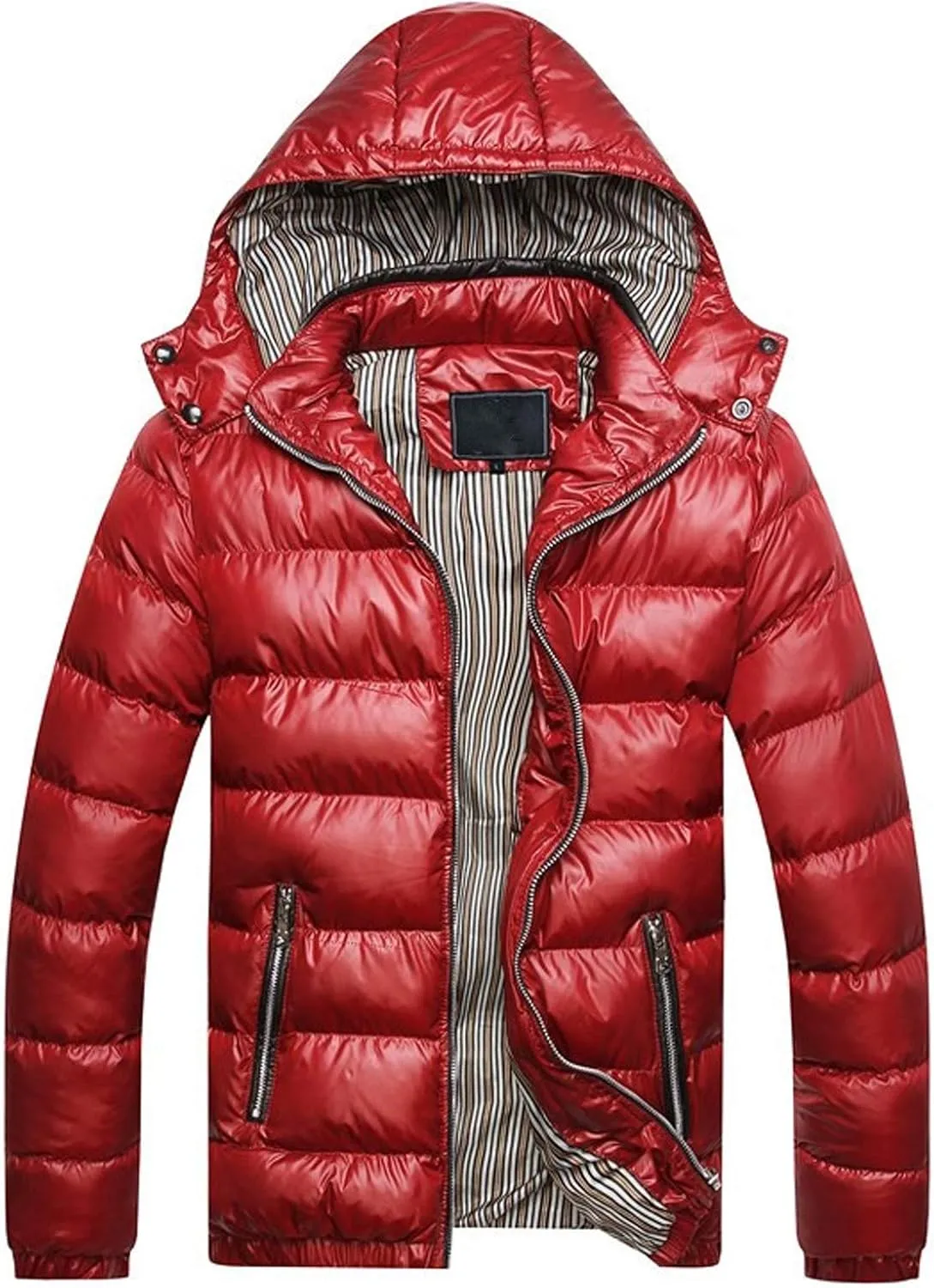 Thickened Winter Coat Cotton Men's Cotton Coat Hat Thickening Jacket Winter Warm Removable Padded Men's Coats & (Red, M)