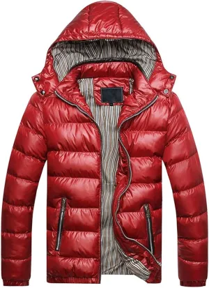 Thickened Winter Coat Cotton Men's Cotton Coat Hat Thickening Jacket Winter Warm Removable Padded Men's Coats & (Red, M)