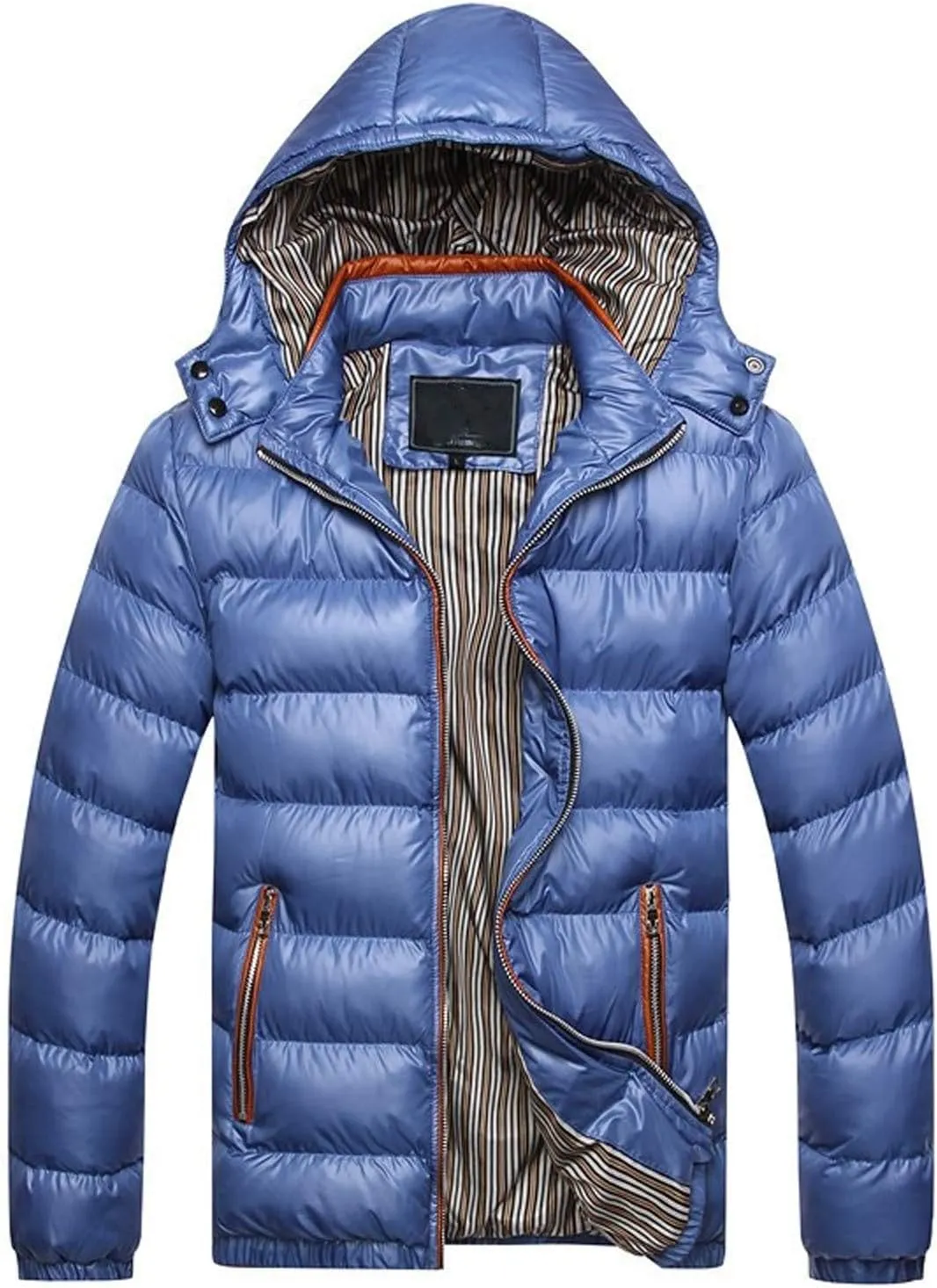 Thickened Winter Coat Cotton Men's Cotton Coat Hat Thickening Jacket Winter Warm Removable Padded Men's Coats (Blue, L)