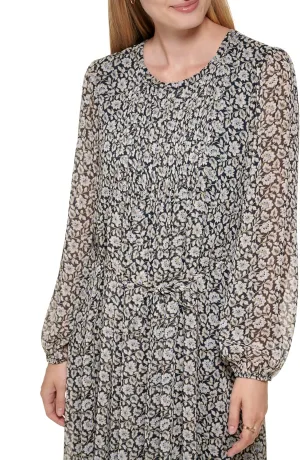 Tommy Hilfiger Women's Balloon Sleeve Pleated Front Tie Waist Mini Dress