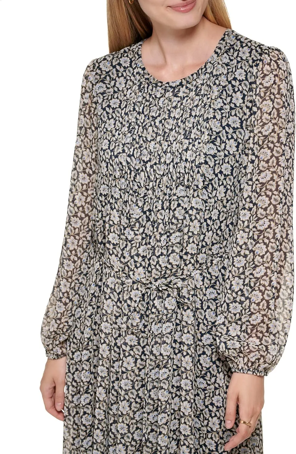 Tommy Hilfiger Women's Balloon Sleeve Pleated Front Tie Waist Mini Dress