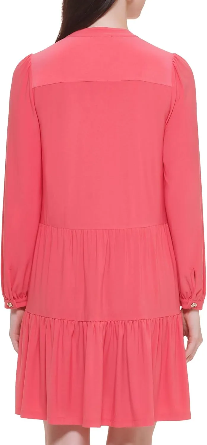 Tommy Hilfiger Women's Long Sleeve Button Front Tiered Jersey Mini Dress