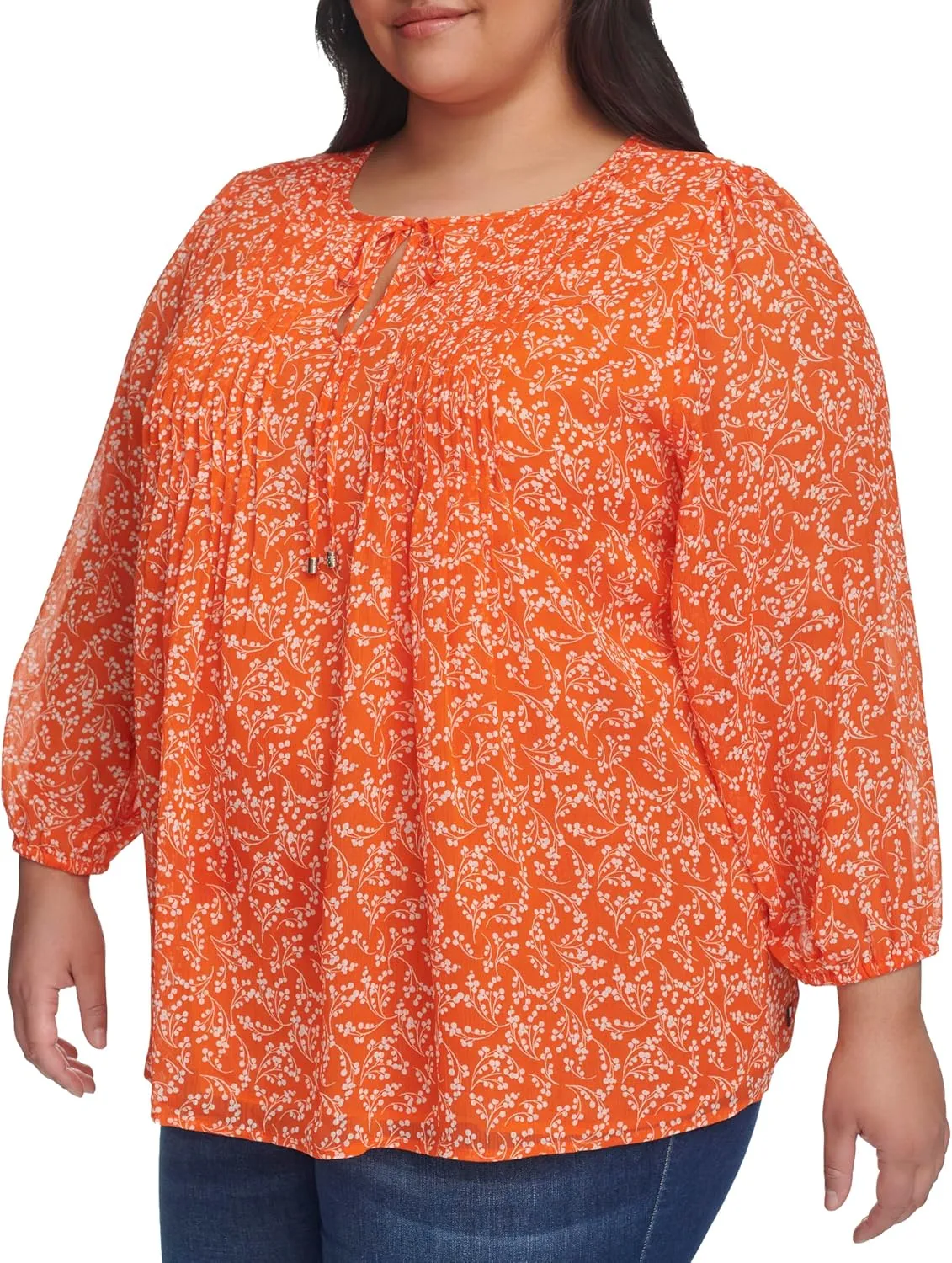 Tommy Hilfiger Women's Printed Long Sleeve Pintuck Blouse