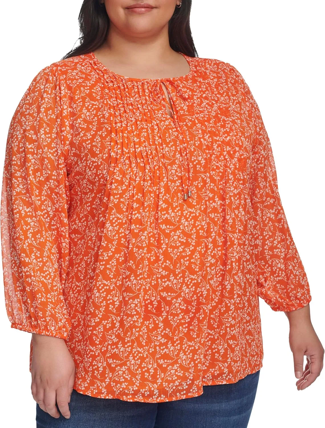 Tommy Hilfiger Women's Printed Long Sleeve Pintuck Blouse