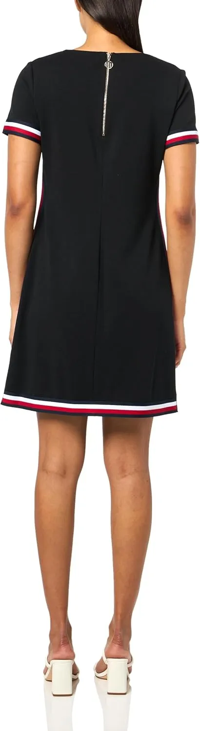 Tommy Hilfiger Women's Stripe Trim Short Sleeve V-Neck Shift Dress