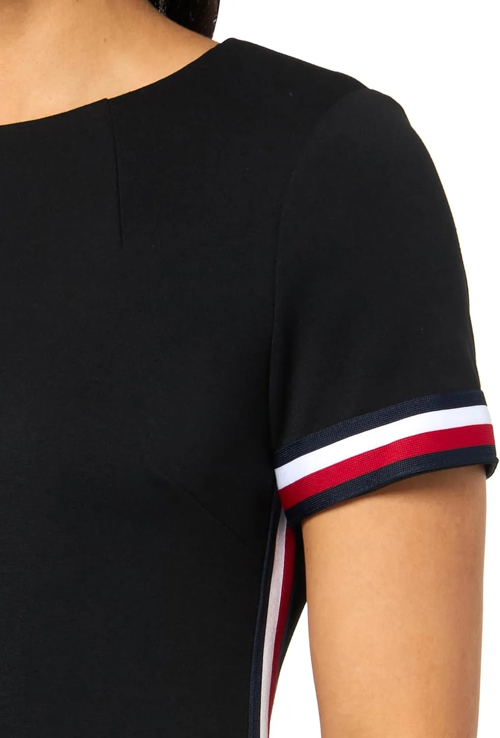 Tommy Hilfiger Women's Stripe Trim Short Sleeve V-Neck Shift Dress