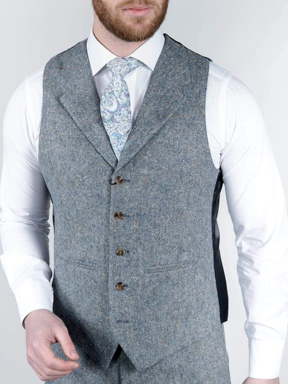 Torre Men's Blue 100% Wool Donegal Tweed Waistcoat