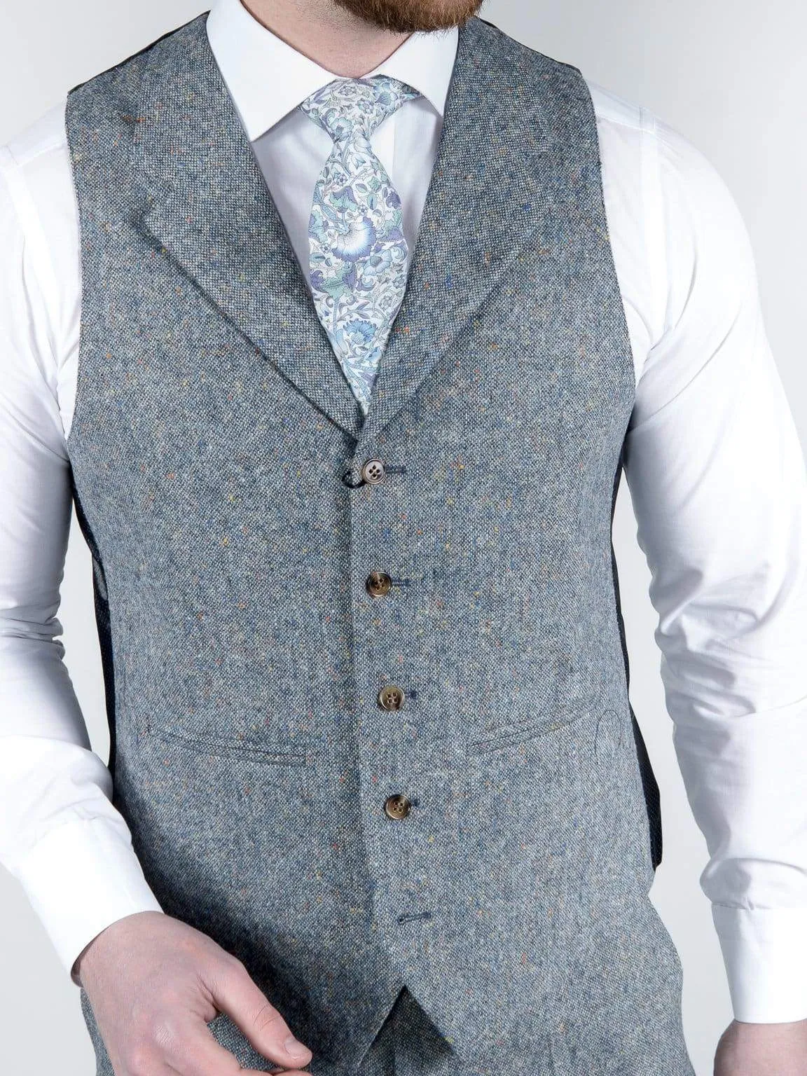 Torre Men's Blue 100% Wool Donegal Tweed Waistcoat