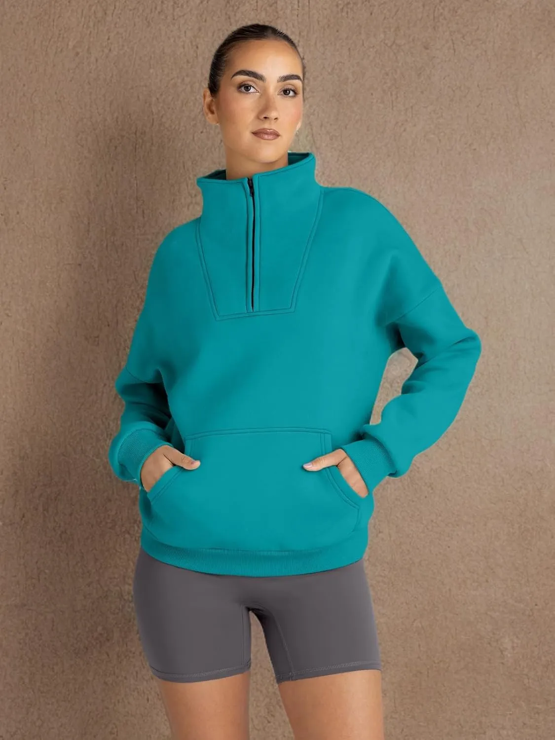Trendy Queen Sweatshirts Quarter Half Zip Pullover Oversized Hoodies Sweaters Comfy Fall Outfits 2025 Y2K Winter Clothes