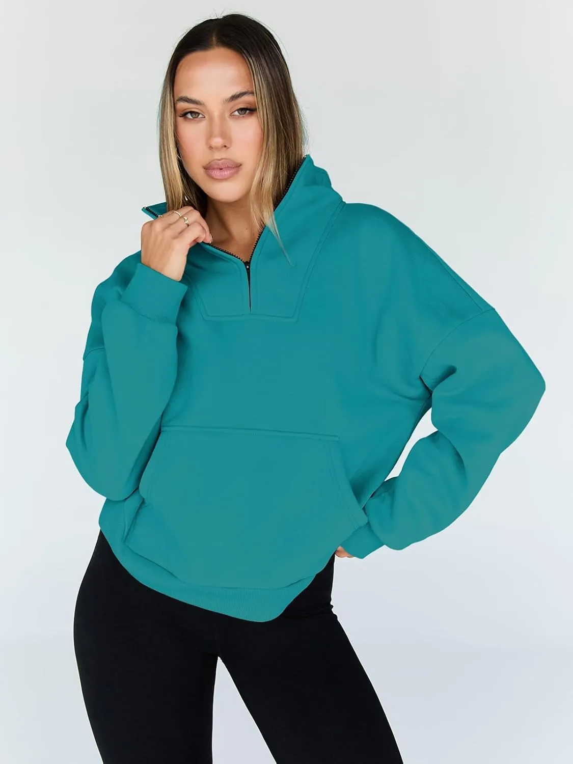 Trendy Queen Sweatshirts Quarter Half Zip Pullover Oversized Hoodies Sweaters Comfy Fall Outfits 2025 Y2K Winter Clothes
