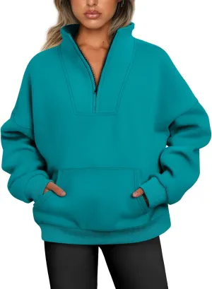Trendy Queen Sweatshirts Quarter Half Zip Pullover Oversized Hoodies Sweaters Comfy Fall Outfits 2025 Y2K Winter Clothes