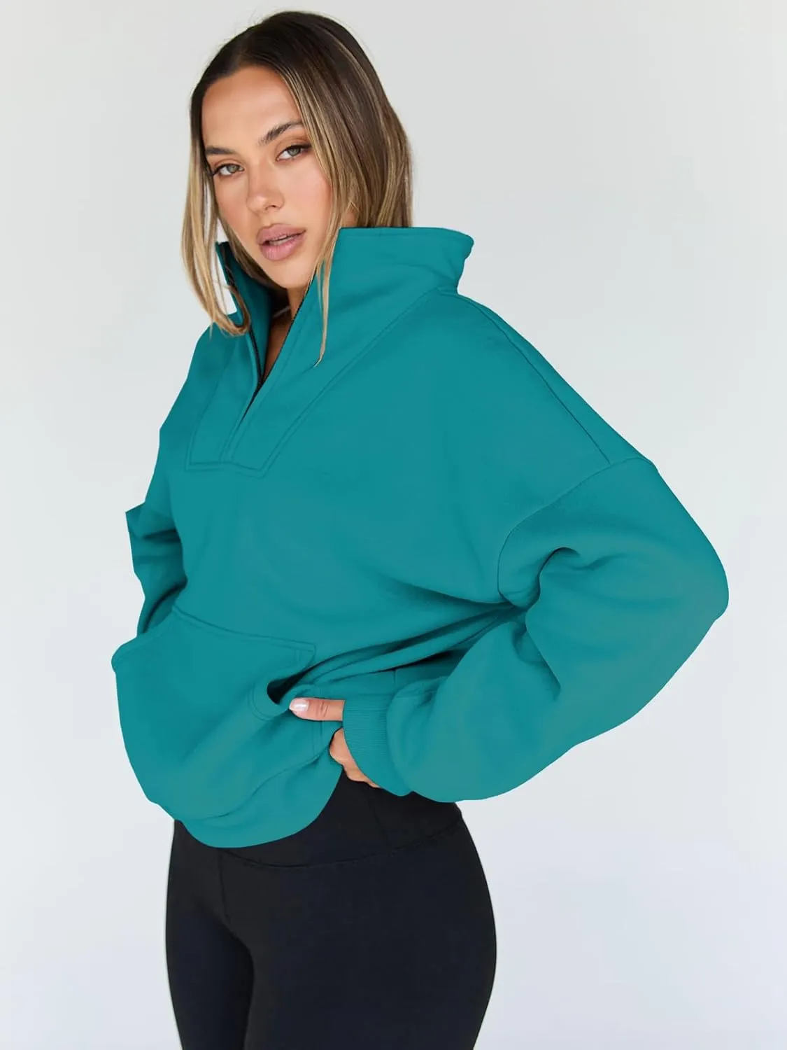 Trendy Queen Sweatshirts Quarter Half Zip Pullover Oversized Hoodies Sweaters Comfy Fall Outfits 2025 Y2K Winter Clothes