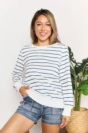 Versatile Crew Neck Striped Long Sleeve Top