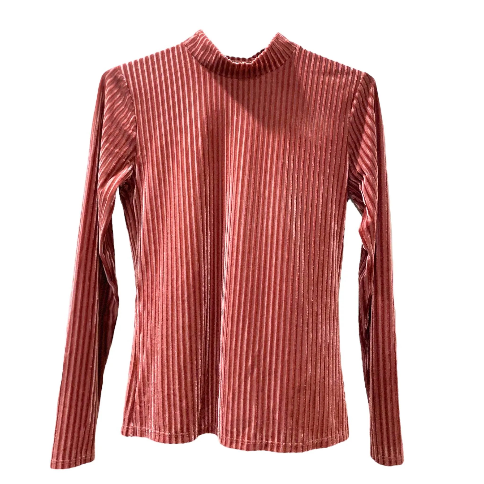 Versatile Dusty Rose Rib Knit Mesh Velvet Top