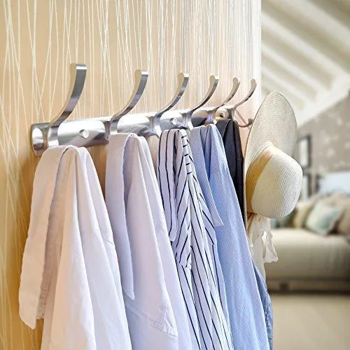 Vidwala Wall Mounted Coat Rack Hook - Double Prong Robe Hooks Metal Decorative Hook Rail - Heavy Duty Wall Hooks for Bathroom Kitchen Office Entryway Hallway