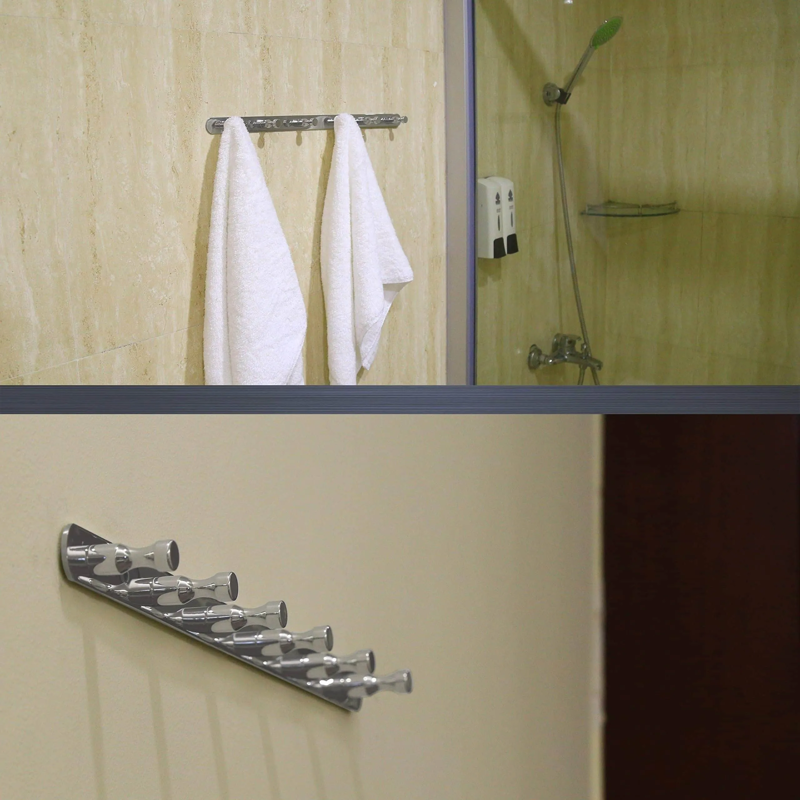 WEBI 2 Set SUS 304 Heavy Duty 6 Peg Robe Coat Kitchen Bath Towel Hooks, Bowling Like Wall Door Mounted Garment Hat Rack Hanger Rail Holder Closet Clothing Garage Home Organizer Storage, Polished IYZ62