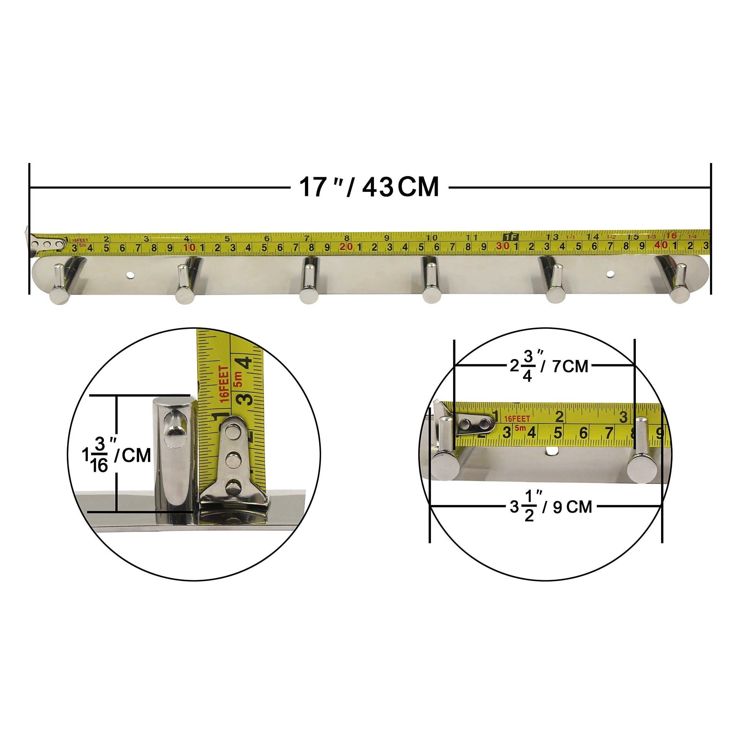WEBI Polished 6 Peg SUS 304 Coat Robe Hook Hat Garment Rack Kitchen Bath Towel Holder Closet Clothes Hanger, Wall Mounted Bedroom Bathroom Entryway Accessories Home Office Storage Organization 304YZ6