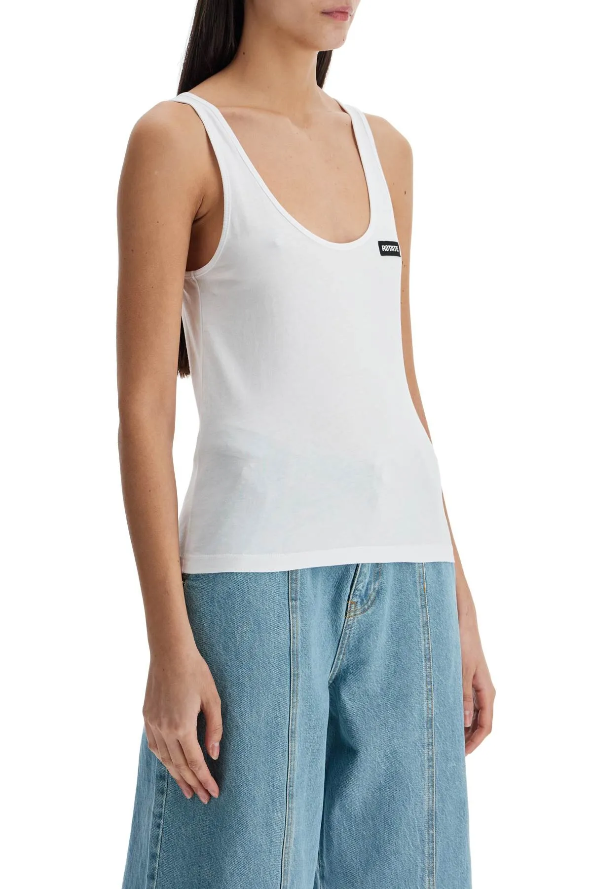 white recycled cotton top with deep neckline 113625400 BRIGHT WHITE
