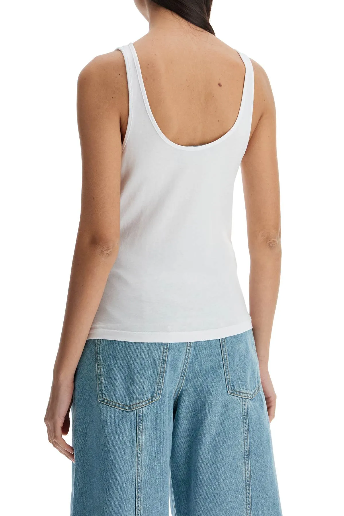 white recycled cotton top with deep neckline 113625400 BRIGHT WHITE