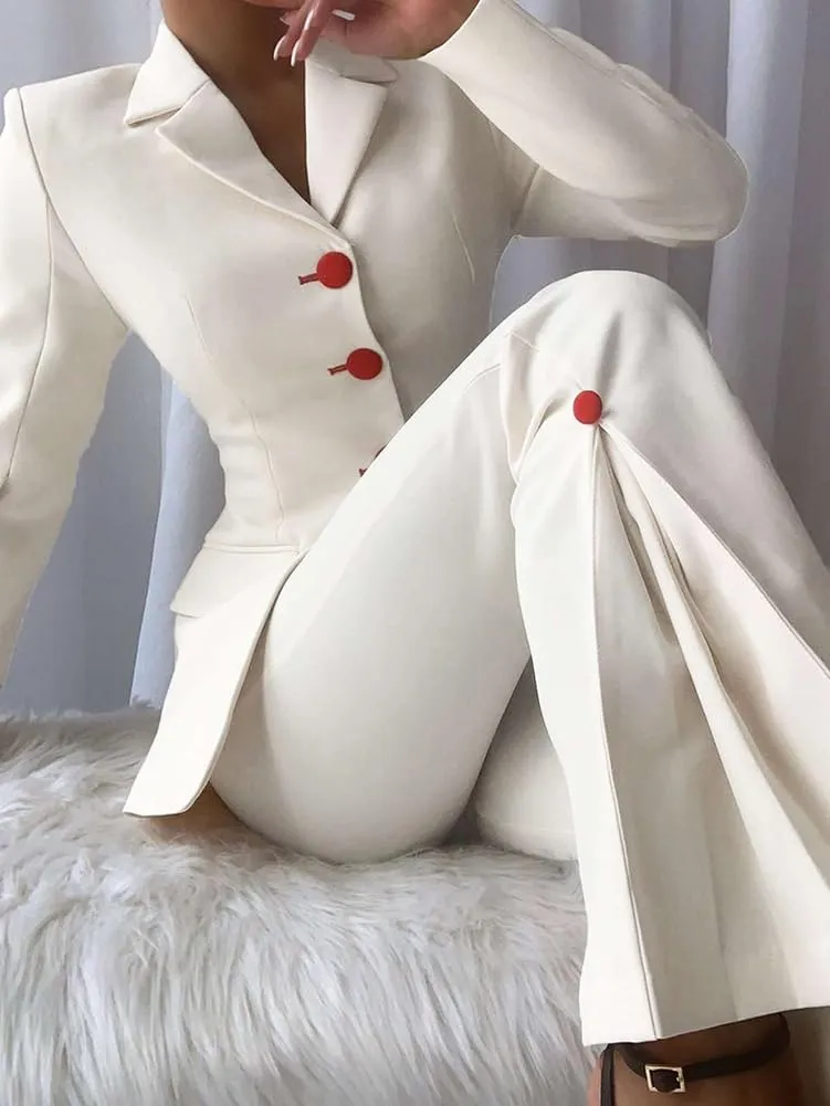 Women Blazer Suit Long Sleeve Jackets Female Pants Suit 2 Pcs Formal Office Lady Suits Sets Outfits