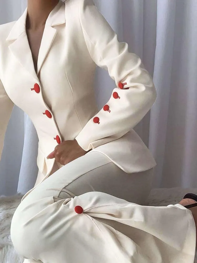 Women Blazer Suit Long Sleeve Jackets Female Pants Suit 2 Pcs Formal Office Lady Suits Sets Outfits