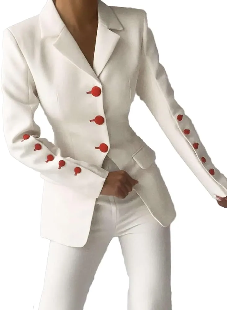 Women Blazer Suit Long Sleeve Jackets Female Pants Suit 2 Pcs Formal Office Lady Suits Sets Outfits