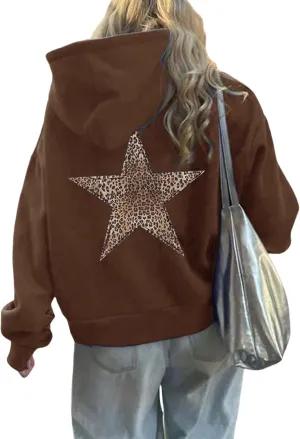 Women Oversized Sweatshirt Leopard Star Hoodies Casual Long Sleeve Sweaters Thick Warm Tops Coat Fashion Fall Clothes