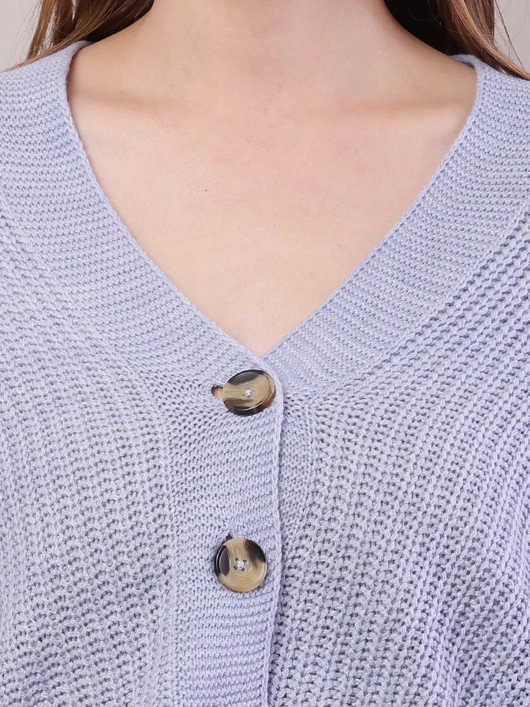 Women Sky Blue Acrylic Full Sleeve Cardigan
