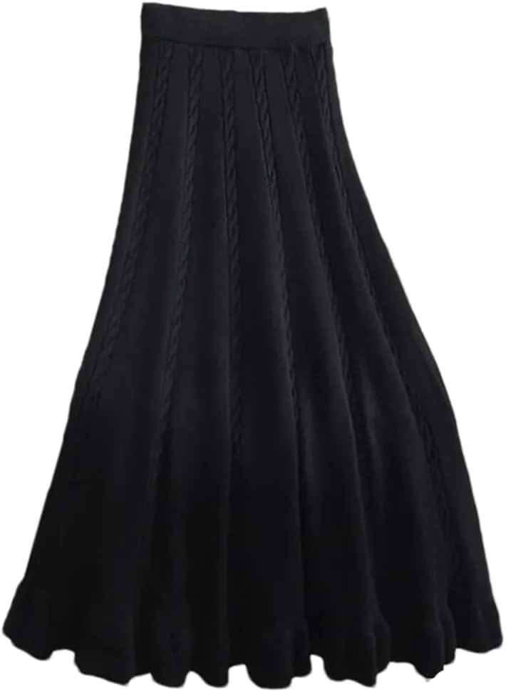 Women Solid High Waist Pleated Skirt Halloween Vintage Midi Skirt Office Work Warm Skirt