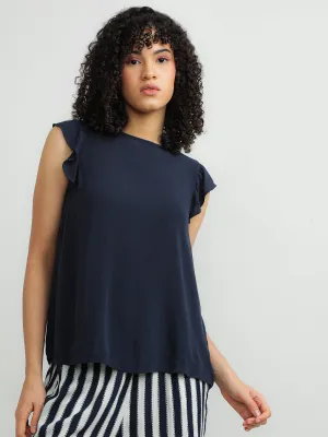 Women Viscose Navy Elegant Top